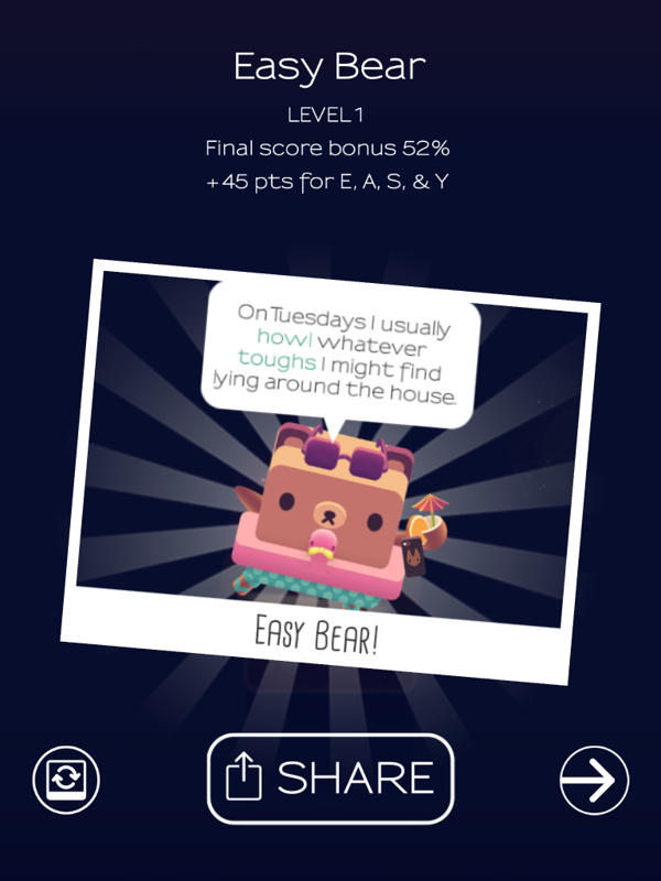 Alphabear (iPad) screenshot: Info about Easy Bear
