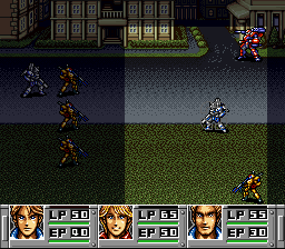 Cyber Knight II: Chikyū Teikoku no Yabō (SNES) screenshot: Each module has an agility rating which determines it's movement
