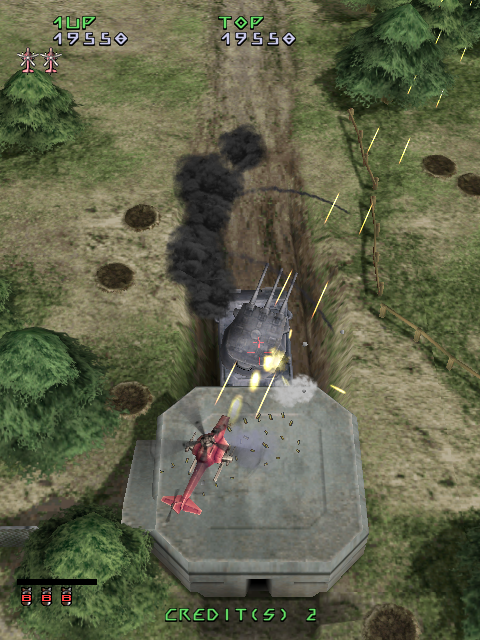 Under Defeat (Dreamcast) screenshot: Fighting the first mid-boss.