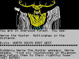 Robin of Sherwood: The Touchstones of Rhiannon (ZX Spectrum) screenshot: The all-important instruction