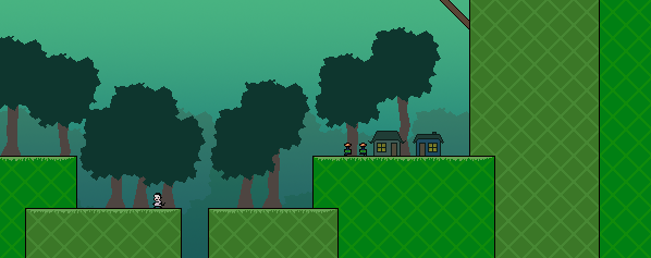 Knytt (Windows) screenshot: A cute scene with little houses.