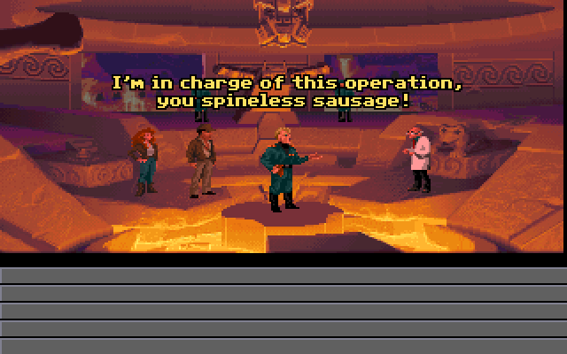 Indiana Jones and the Fate of Atlantis (FM Towns) screenshot: Kerner arguing with Dr. Uberman near the end