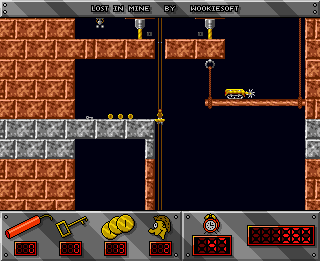 Lost in Mine (Amiga) screenshot: Using the platform.
