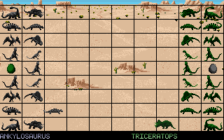 Dino Wars (Amiga) screenshot: Dinosaurs in the desert