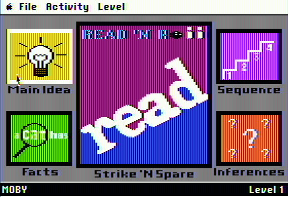 Read 'N Roll (Apple II) screenshot: Main menu