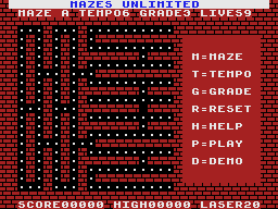 Mazes Unlimited (MSX) screenshot: The title/setup screen