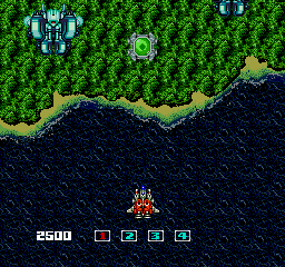 ImageFight (TurboGrafx-16) screenshot: That green container carries weapon upgrades.