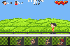 Soccer Kid (Game Boy Advance) screenshot: Travelling on top of the bullet train