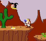 Quest for the Shaven Yak starring Ren Hoëk & Stimpy (Game Gear) screenshot: Vultures will attack with their eggs.