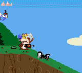 Quest for the Shaven Yak starring Ren Hoëk & Stimpy (Game Gear) screenshot: Stimpy and another special weapon: the remote control.