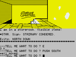 Sorcerer of Claymorgue Castle (ZX Spectrum) screenshot: 'Stairway Condemned' would be a good name for a metal band