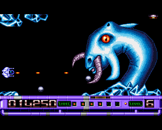 Slayer (Amiga) screenshot: Final battle against a bizarre creature.