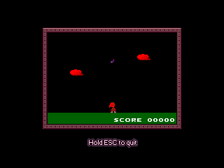 Yume Nikki (Windows) screenshot: We can sit at the console and play the minigame "NASU", but catching the falling fruit isn't much fun.