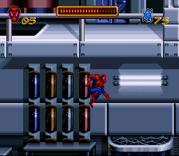 Spider-Man (SNES) screenshot: Avoiding acid pools