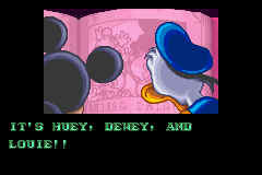 Disney's Magical Quest 3 starring Mickey & Donald (Game Boy Advance) screenshot: Intro: Donald & Mickey finds Huey, Dewey and Louie inside the mysterious book.