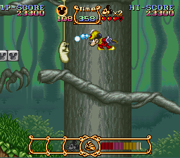 The Magical Quest Starring Mickey Mouse (SNES) screenshot: With the magic turban Mickey can shoot...
