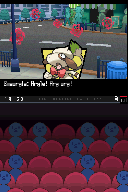 Pokémon Black Version 2 (Nintendo DS) screenshot: Watching a Pokéstar Studios movie I acted in.