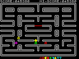 Pac-Man (ZX Spectrum) screenshot: Passing the level. 2 keys, what an epiphany.