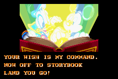 Disney's Magical Quest 3 starring Mickey & Donald (Game Boy Advance) screenshot: Intro: Donald & Mickey, with the help of the Guardian, enters the book to save the triplets and save Storyland from King Pete.