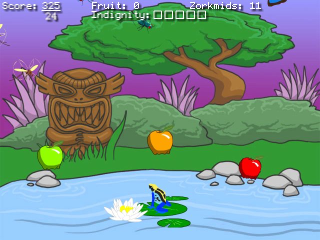 Frog Fractions (Browser) screenshot: I start in a pond with slowly-ripening apples.