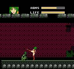 Wurm: Journey to the Center of the Earth (NES) screenshot: Captain Moby attacks an enemy with her high kick