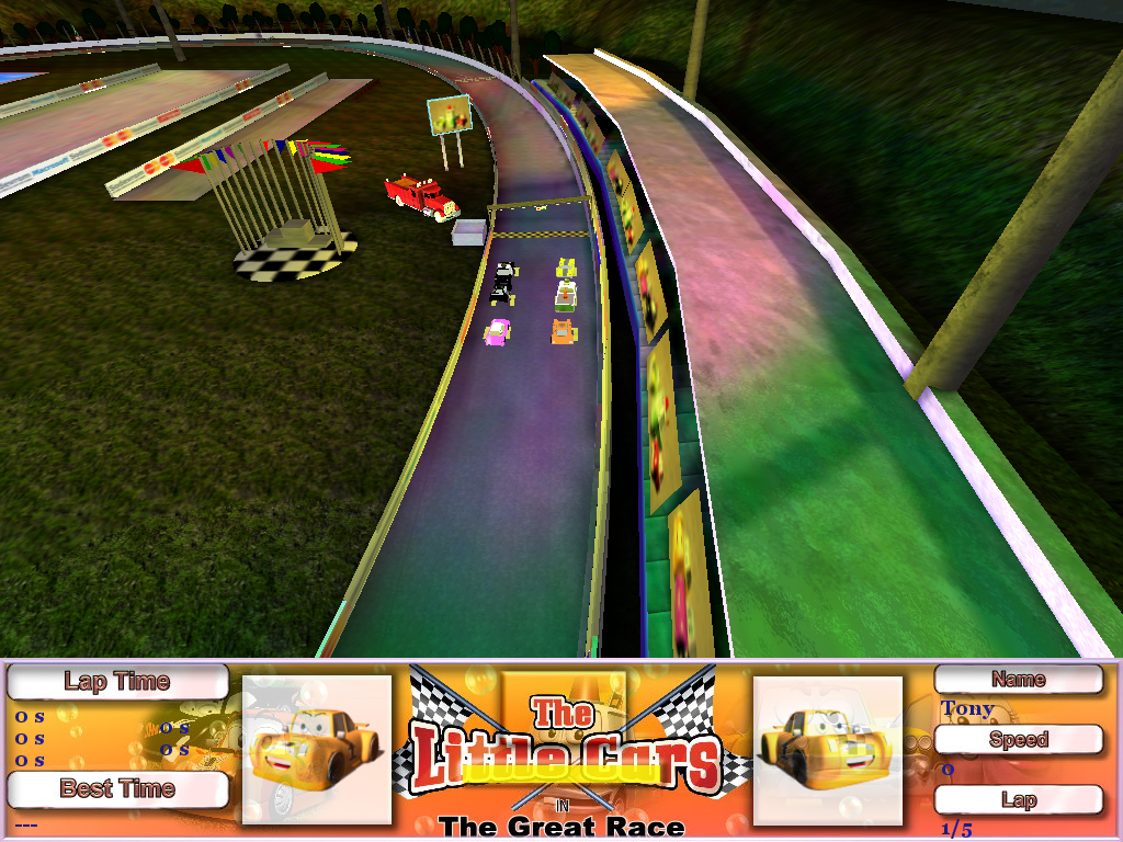 The Little Cars in the Great Race (Windows) screenshot: Beginning of the race