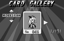 Pocket Fighter (WonderSwan) screenshot: The card gallery. Cards collecting from various modes are shown here, and can be traded.