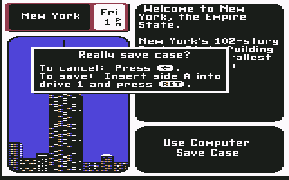 Where in the U.S.A. Is Carmen Sandiego? (Commodore 64) screenshot: Prompt: Really save case?