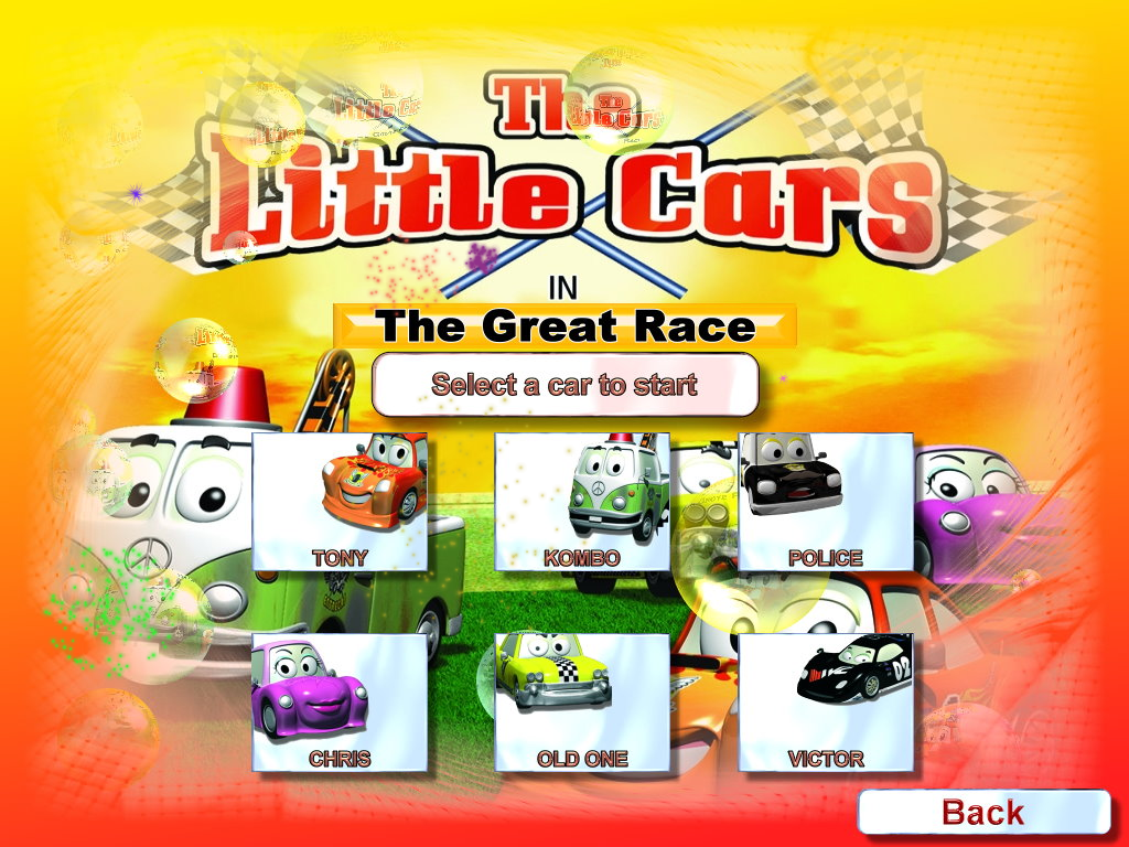 The Little Cars in the Great Race (Windows) screenshot: Car selection