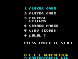 Strike (ZX Spectrum) screenshot: Menu screen.