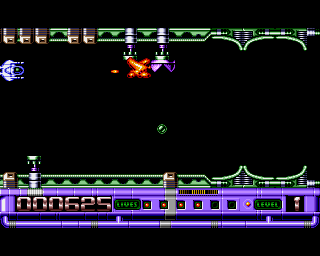 Slayer (Amiga) screenshot: Destroying some turrets.