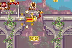 Disney's Magical Quest 3 starring Mickey & Donald (Game Boy Advance) screenshot: With the hammer, you can break unstable platforms below you!