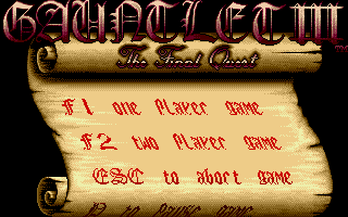 Gauntlet III: The Final Quest (Amiga) screenshot: Start menu