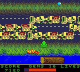 Frogger 2 (Game Boy Color) screenshot: A train of construction machines