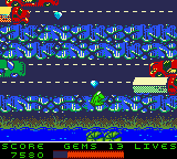 Frogger 2 (Game Boy Color) screenshot: You spin right across the oil spill