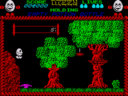 Dizzy: The Ultimate Cartoon Adventure (ZX Spectrum) screenshot: The magenta spring allows you to get higher up