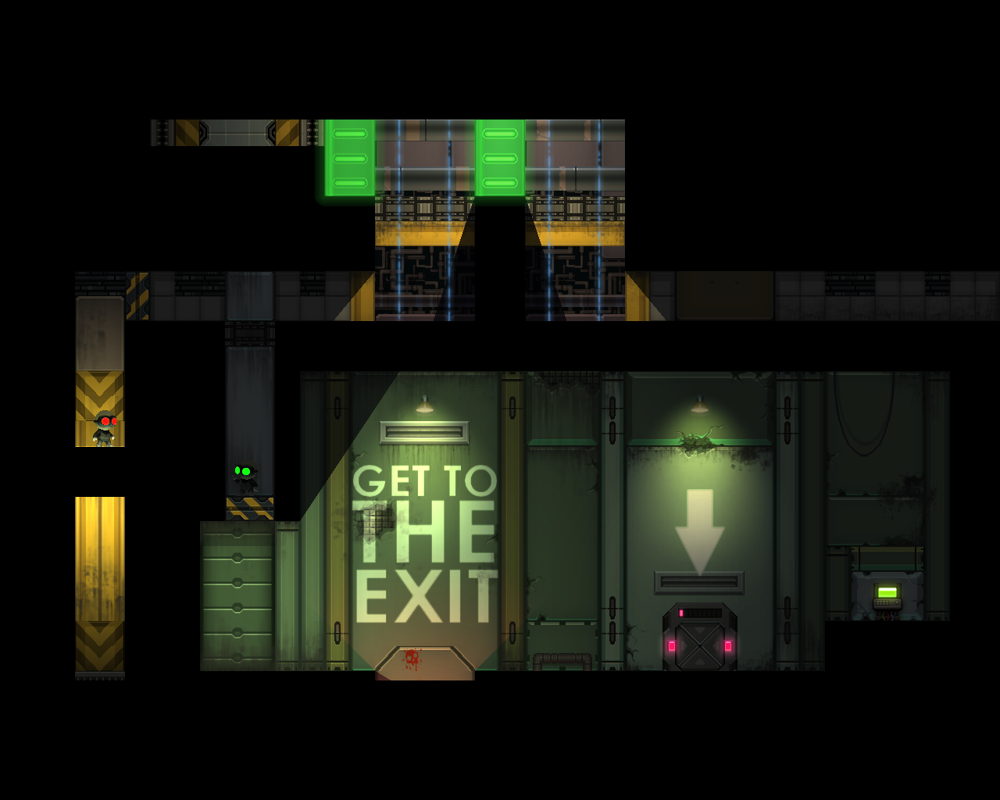 Stealth Inc. 2: A Game of Clones (Windows) screenshot: From time to time some informative messages are shown on the walls.