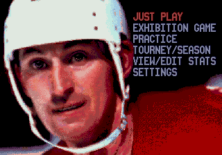 Wayne Gretzky and the NHLPA All-Stars (Genesis) screenshot: Menu with Excellent "Just Play" Option