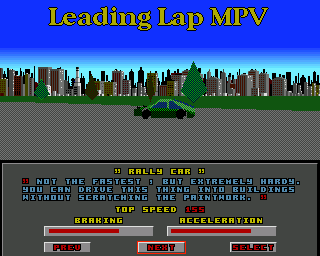 Leading Lap MPV (Amiga) screenshot: Car selection