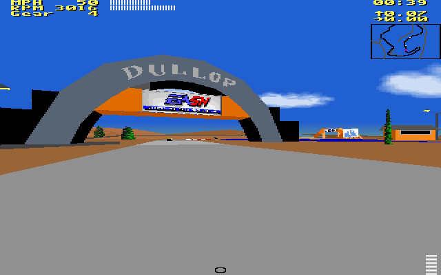 Car and Driver (DOS) screenshot: Monterey - approaching an arch