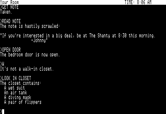 Cutthroats (Apple II) screenshot: In am, in fact, a diver