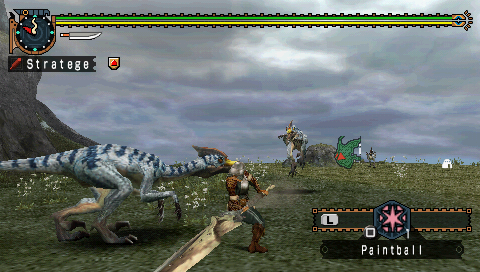 Monster Hunter: Freedom 2 (PSP) screenshot: Fight against dinosaurs