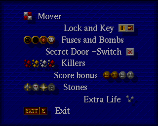 Mega Motion (Amiga) screenshot: Explanation of objects and obstacles