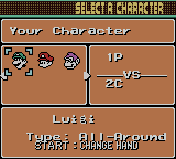 Mario Tennis (Game Boy Color) screenshot: Selecting character