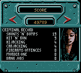 Grand Theft Auto (Game Boy Color) screenshot: My criminal stats