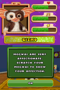 Gremlins: Gizmo (Nintendo DS) screenshot: Gizmo is so happy to be in your home! Tap Gizmo to groom him!