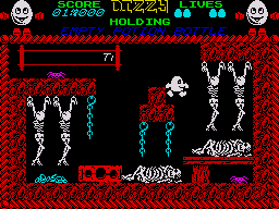 Dizzy: The Ultimate Cartoon Adventure (ZX Spectrum) screenshot: Hells waiting room is full of corpses