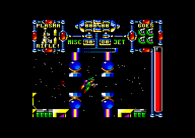 Dan Dare III: The Escape (Amstrad CPC) screenshot: Dan is putting his jet-pack to good use