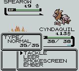 Pokémon Crystal Version (Game Boy Color) screenshot: Selecting an attack