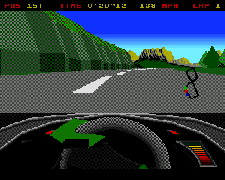 Leading Lap MPV (Amiga) screenshot: The mountains of the second track (AGA)